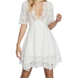 Free People Lottie Nightcap Lace Eyelet 100% Cotton Vneck 1/2 Sleeve MiniDress 2
